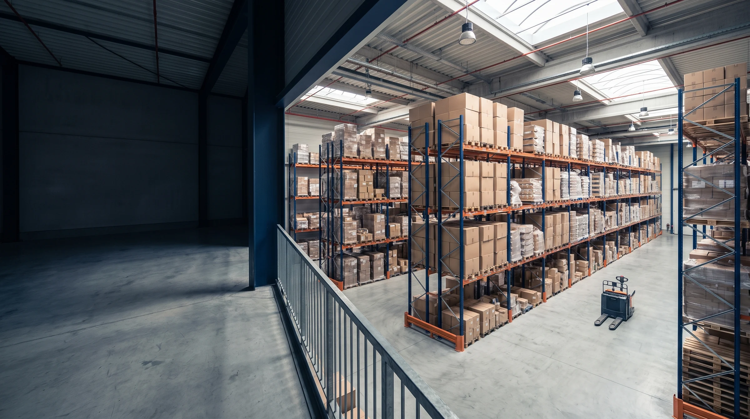 Illustrative view of organized pallet racks in a modern distribution center